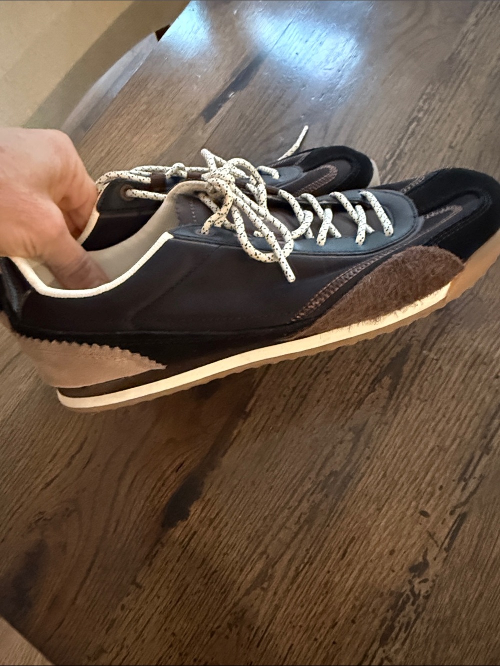 Zara Black and Brown Suede-Trim Low-Top Sneakers